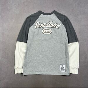 Ecko Unlimited Raglan Long Sleeve Tee in Light Gray, Charcoal & White